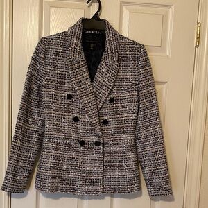 House of Harlow 1969 Navy  and White Tweed Blazer, with navy blouse, Like New!